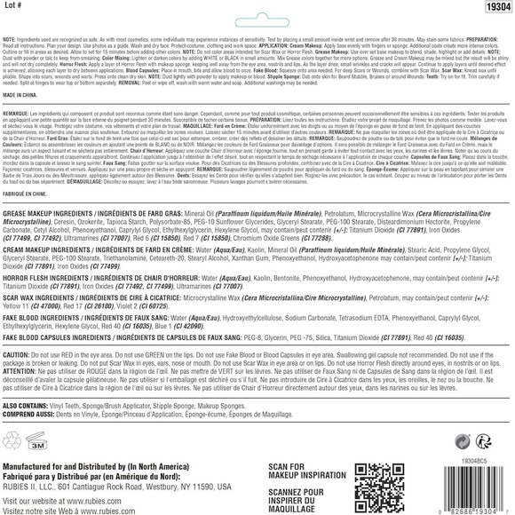 Horror Makeup Kit Scar Wax Fake Blood Flesh Cream Fangs Made in USA by Rubies - Picture 3 of 7